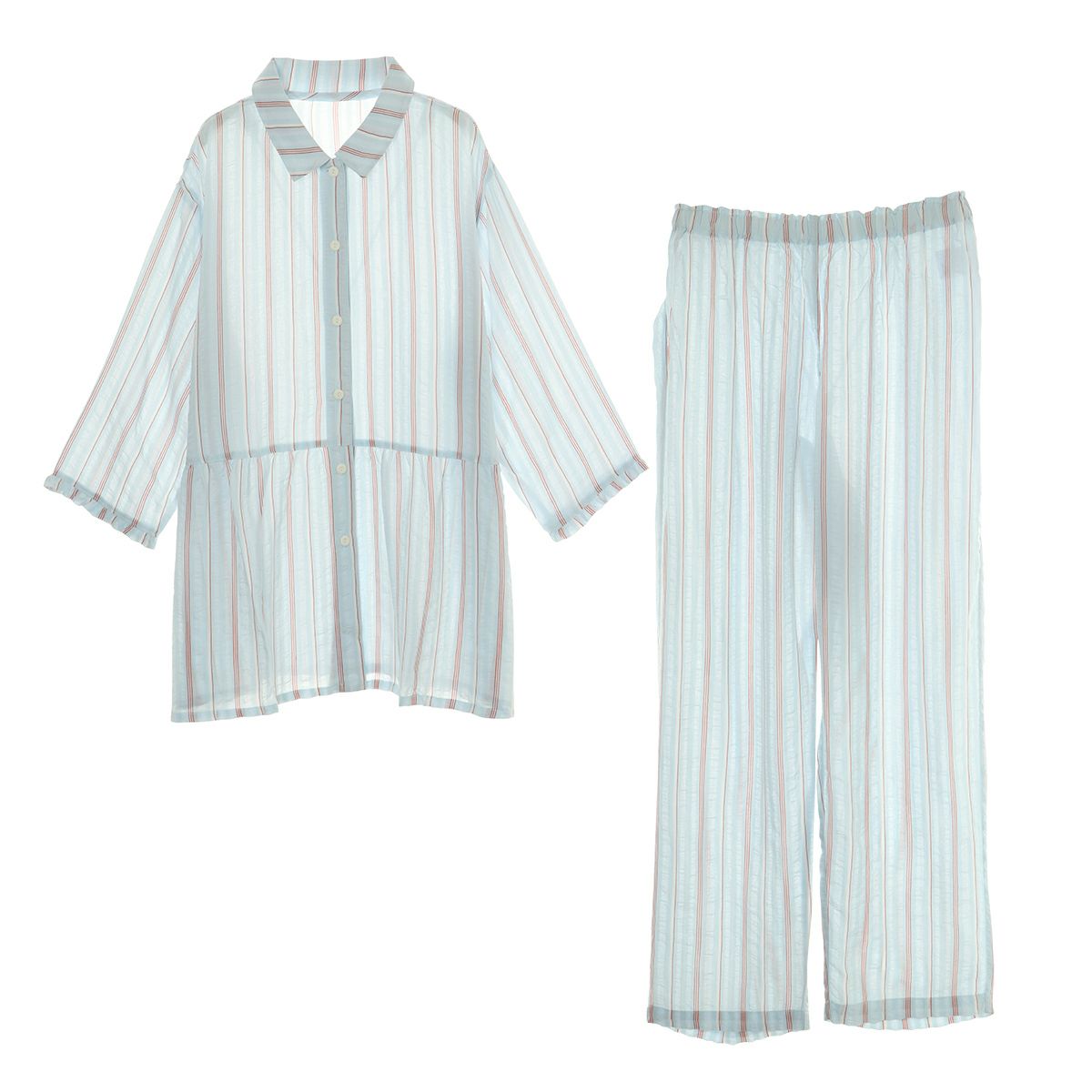キッドブルー KID BLUE 24CRサッカーストライプ 半袖 8分丈 上下セット 