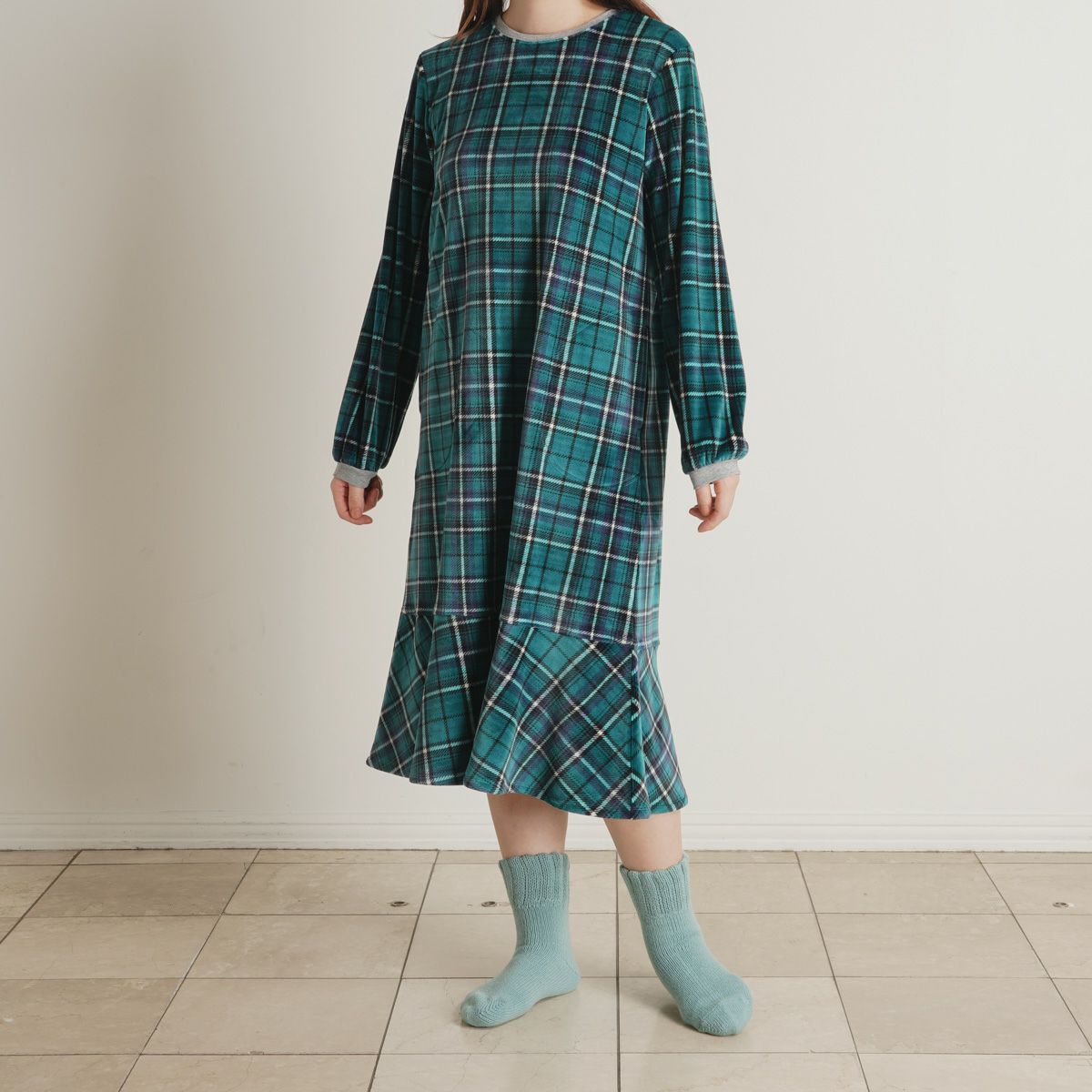 24ストレッチシャギータータンチェック[長袖ワンピース] | KID BLUE