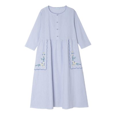 25ストライプエンブ[8分袖ナイティ]