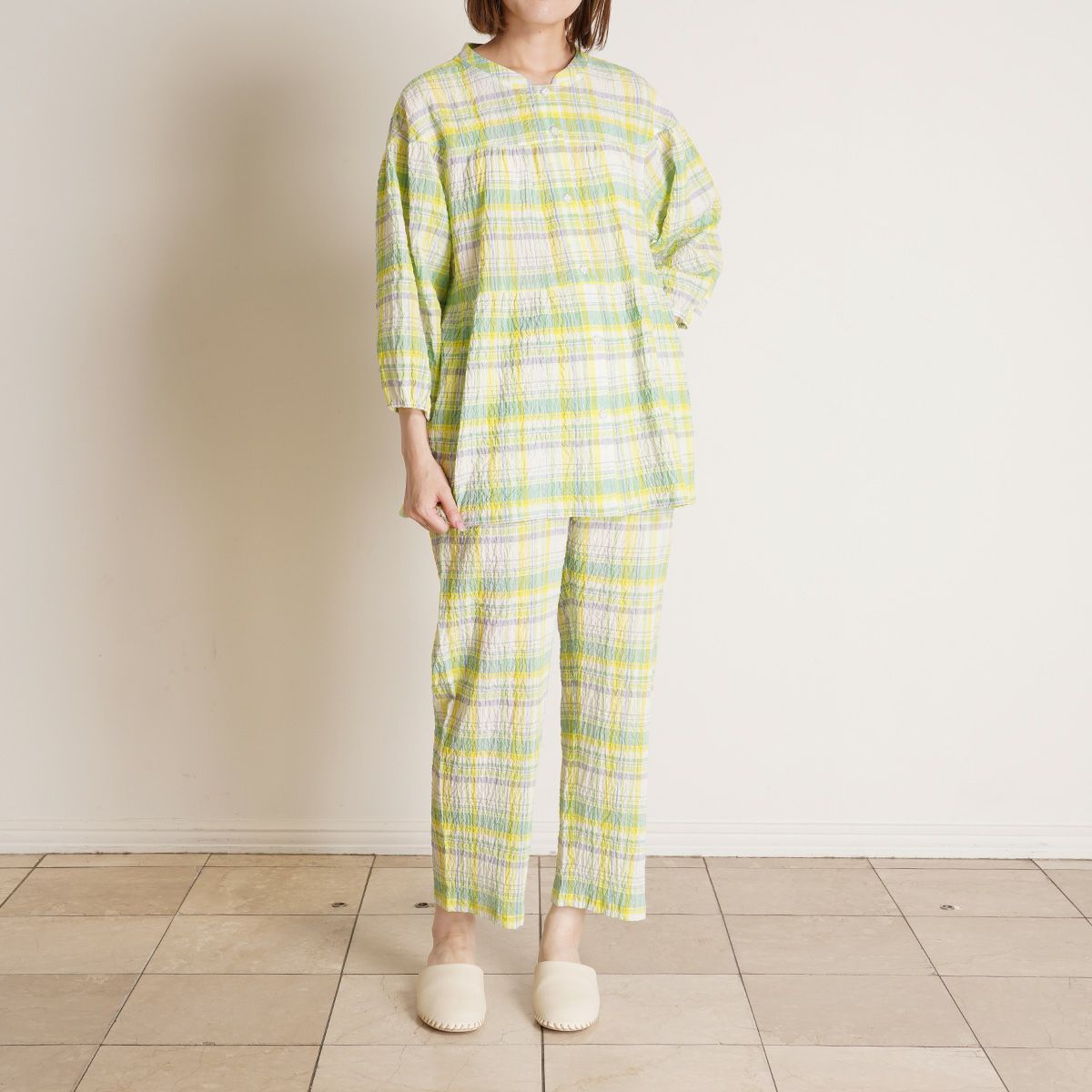 25シャーリングチェック[8分袖パジャマ] | KID BLUE OFFICIAL ONLINE STORE