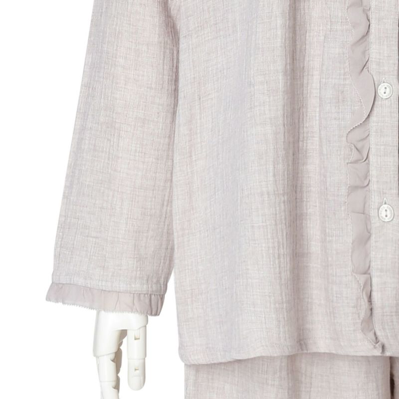 HANRO ライトブルー レース付きパジャマ XS キッドブルー 25ストライプエンブ ワンピース ルームウェア